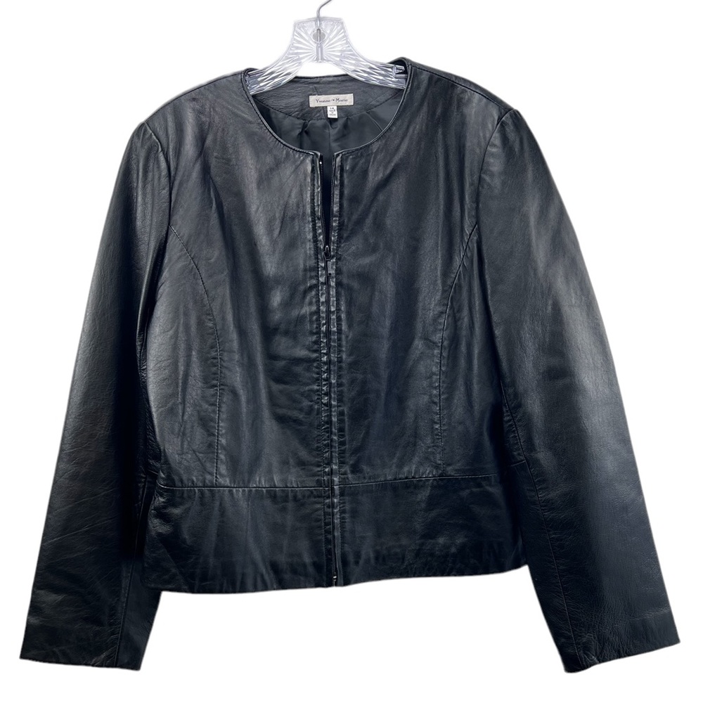 Yvonne Marie Black Pebble Lambs Leather Full Zip Lining Moto Jacket Women SZ 14
